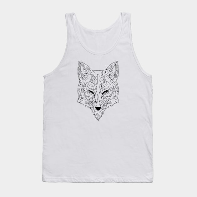 Abstract Fox Essence: Intricate Line Art Interpretation Tank Top by AmandaOlsenDesigns